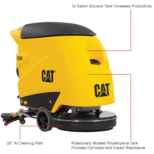 Global Industrial - Cat® C20E Electric Walk-Behind Corded Auto Floor Scrubber, 20" Model #: WB641745