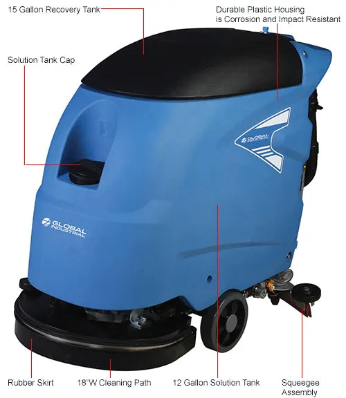Global Industrial - Electric Walk-Behind Auto Floor Scrubber, 18" Model #: WB641250