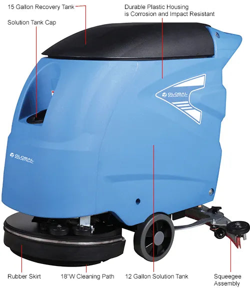 Global Industrial - Auto Walk-Behind Floor Scrubber, 18" Model #: WB641263