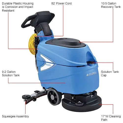 Global Industrial - Electric Walk-Behind Corded Auto Floor Scrubber, 17" Model #: WB641410