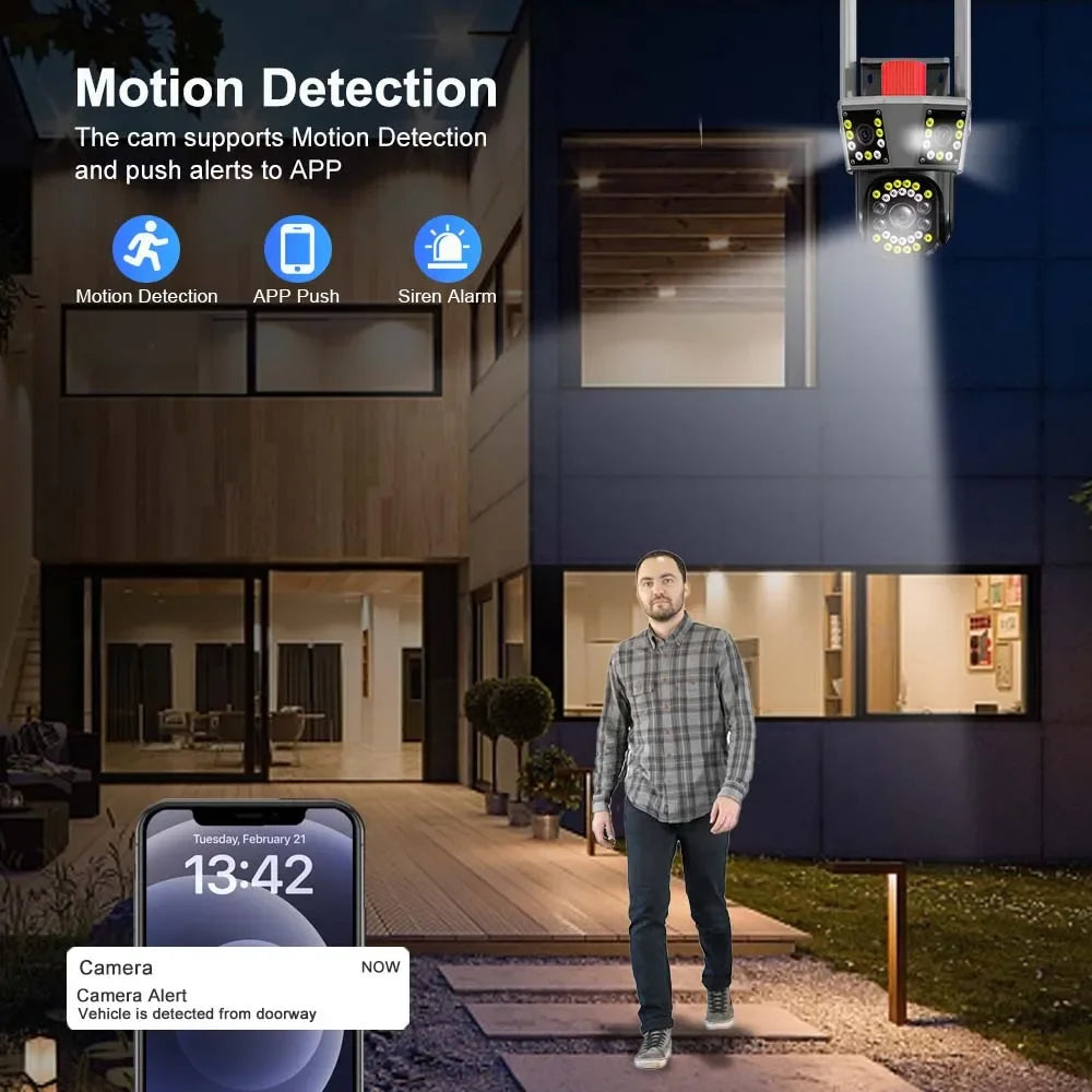 6K 12MP WiFi IP Camera Three Screen PTZ 8X Zoom Security Camera Home Protection Mini Dome Surveillance Camera