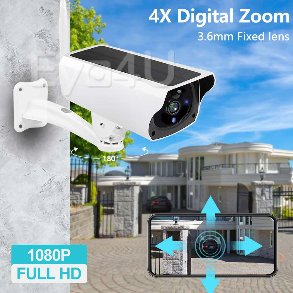 1080P IP Bullet Camera WiFi Outdoor Battery Solar Panel CCTV Wireless Surveillance Cam Home Security Protection Two Way Audio