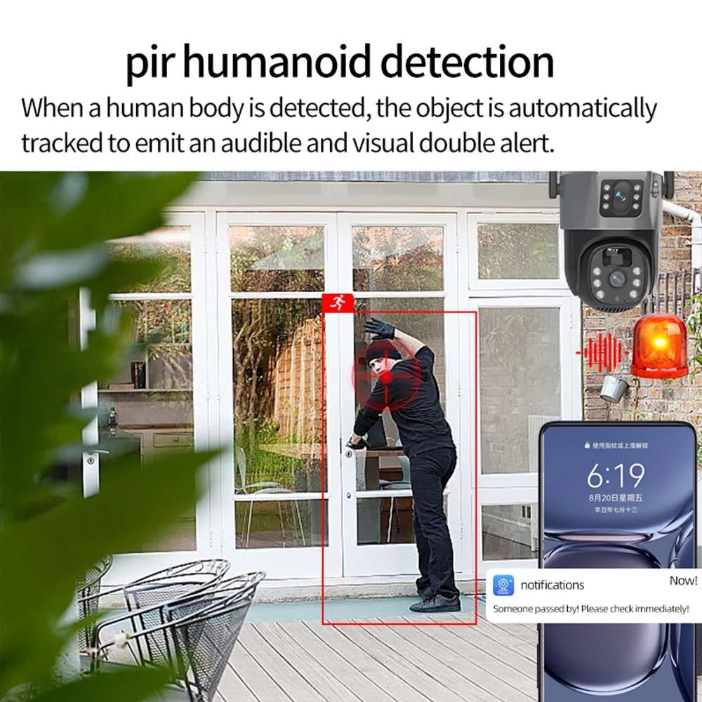 4K 8MP WiFi Solar Camera Dual Lens Dual Screens PTZ Video Cameras Security Protection PIR Human Detection CCTV Surveillance Cam