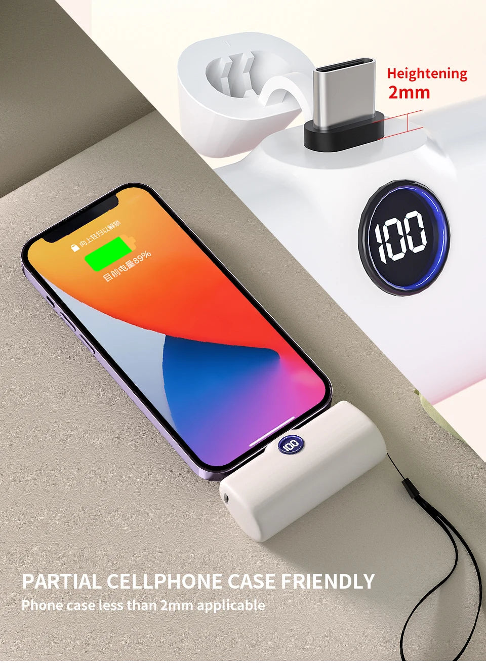 Fast Charge Portable Charger for iPhone Samsung Xiaomi Compact External Spare Battery Built-in Cable Quick Charge Power Bank