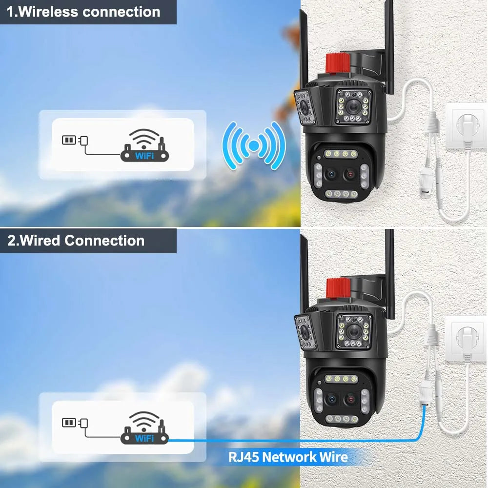 16MP 8K WiFi Camera 12X Zoom Four Lens Outdoor PTZ Camera Security Protection Ai Tracking 4K IP Camera CCTV Surveillance Cameras