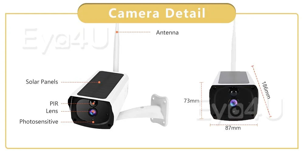 1080P IP Bullet Camera WiFi Outdoor Battery Solar Panel CCTV Wireless Surveillance Cam Home Security Protection Two Way Audio