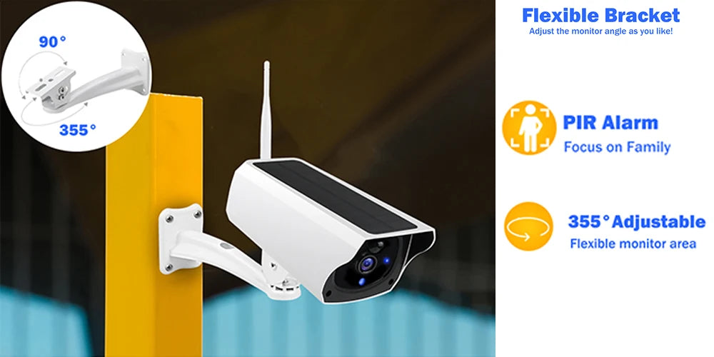 1080P IP Bullet Camera WiFi Outdoor Battery Solar Panel CCTV Wireless Surveillance Cam Home Security Protection Two Way Audio