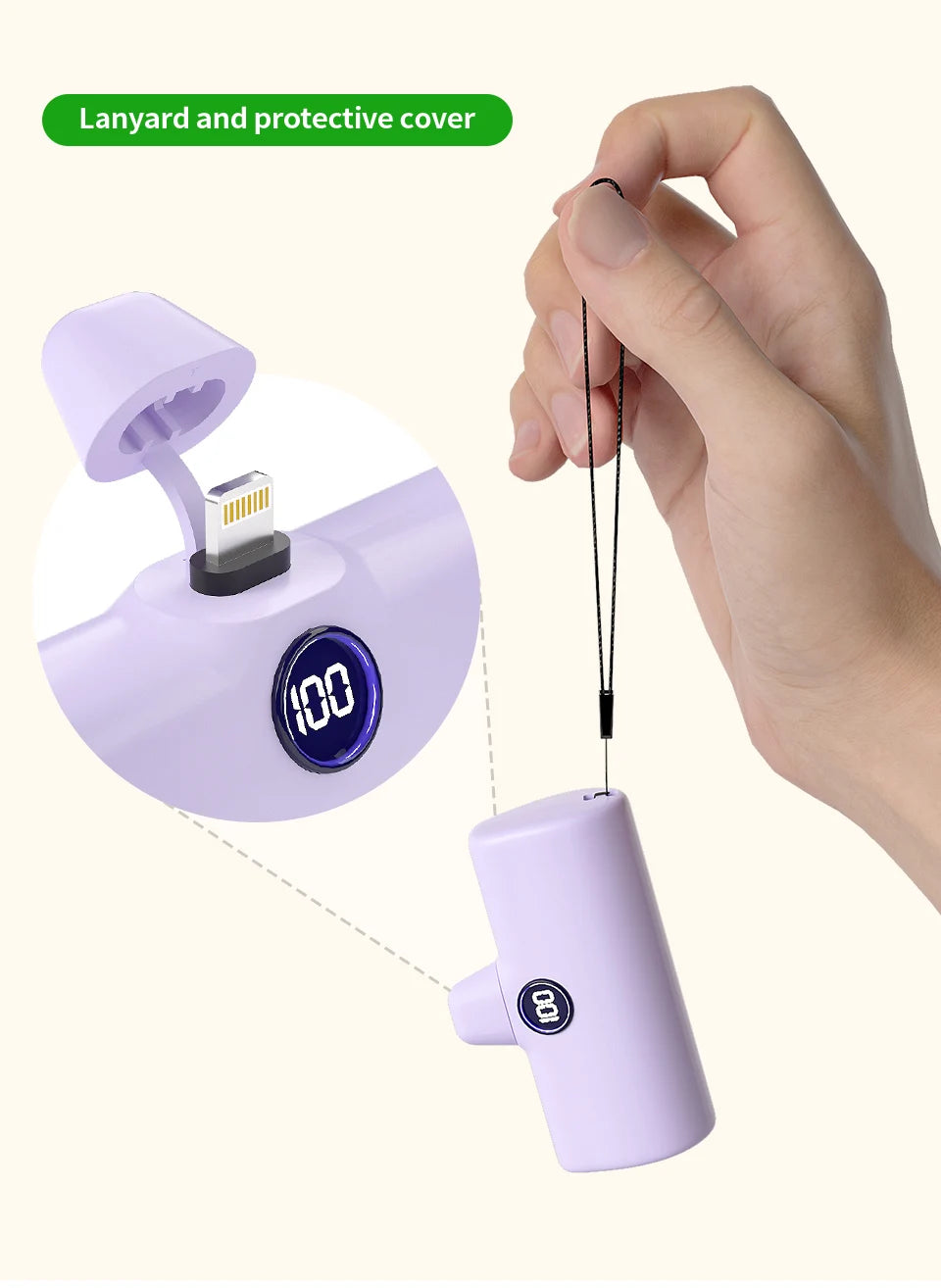 Fast Charge Portable Charger for iPhone Samsung Xiaomi Compact External Spare Battery Built-in Cable Quick Charge Power Bank