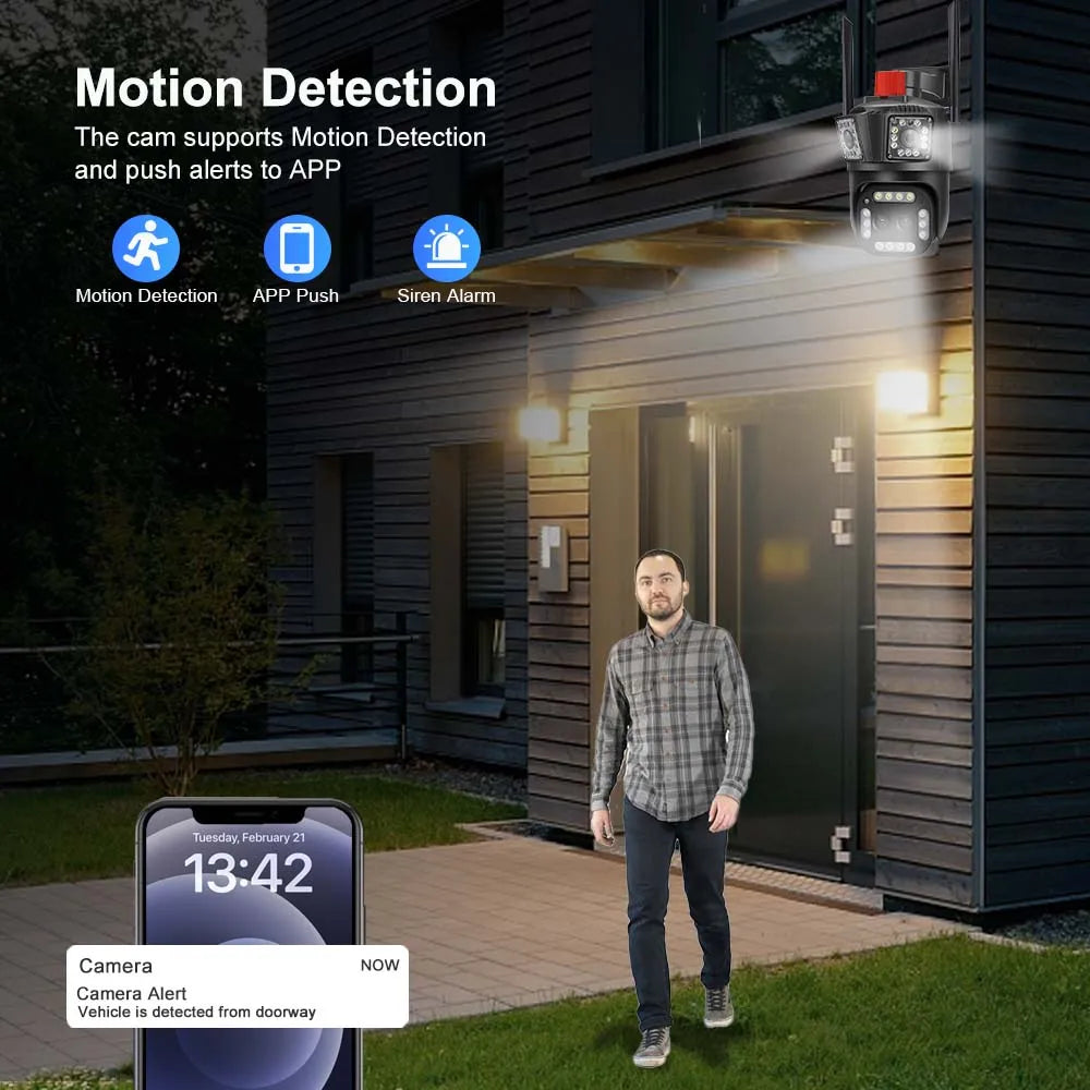 16MP 8K WiFi Camera 12X Zoom Four Lens Outdoor PTZ Camera Security Protection Ai Tracking 4K IP Camera CCTV Surveillance Cameras