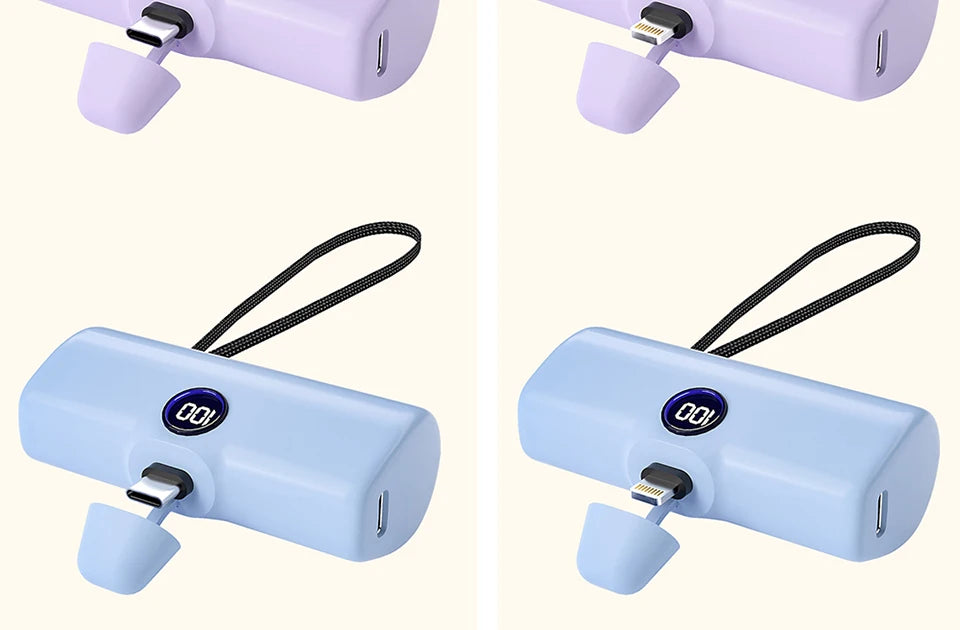 Fast Charge Portable Charger for iPhone Samsung Xiaomi Compact External Spare Battery Built-in Cable Quick Charge Power Bank