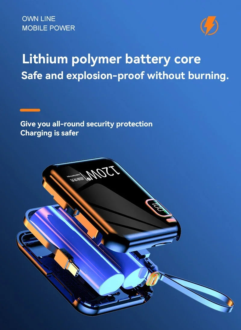 Lenovo 120W 50000mAh High Capacity Portable Power Bank Cable Two-way Fast Charging Mini Powerbank for iPhone Samsung Xiaomi