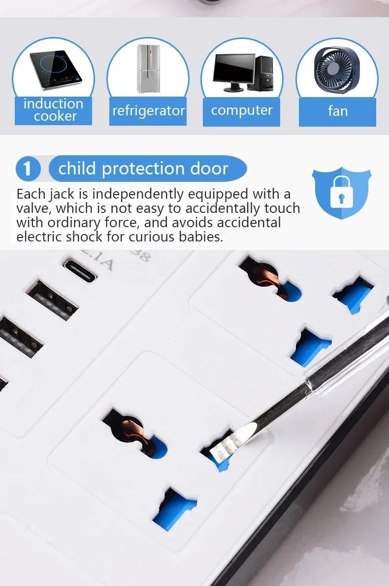 Xiaomi Power Multi Tap Universal Plug EU US UK Outlet Power Strip with 2m Extension Cord AC Type C USB Charge Electrical Socket