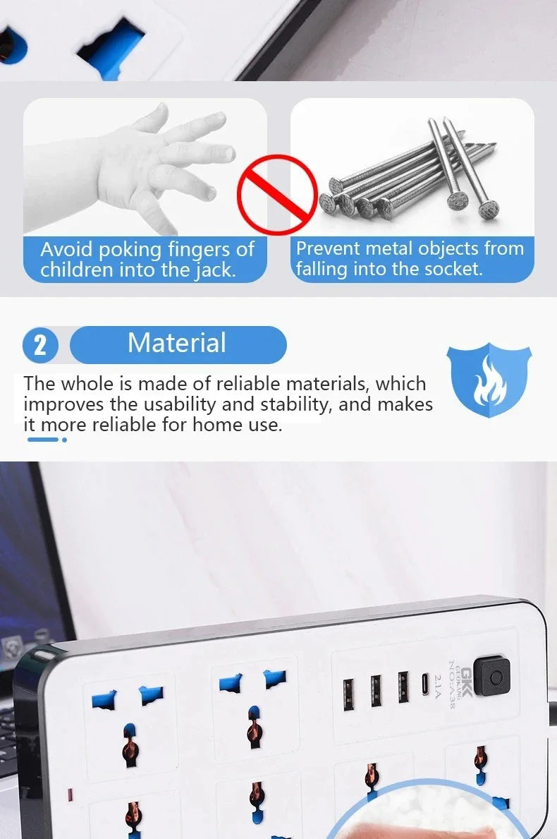 Xiaomi Power Multi Tap Universal Plug EU US UK Outlet Power Strip with 2m Extension Cord AC Type C USB Charge Electrical Socket