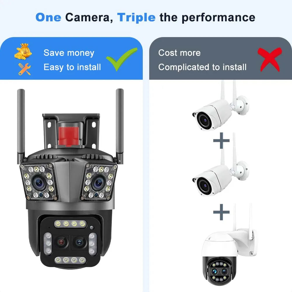 16MP 8K WiFi Camera 12X Zoom Four Lens Outdoor PTZ Camera Security Protection Ai Tracking 4K IP Camera CCTV Surveillance Cameras