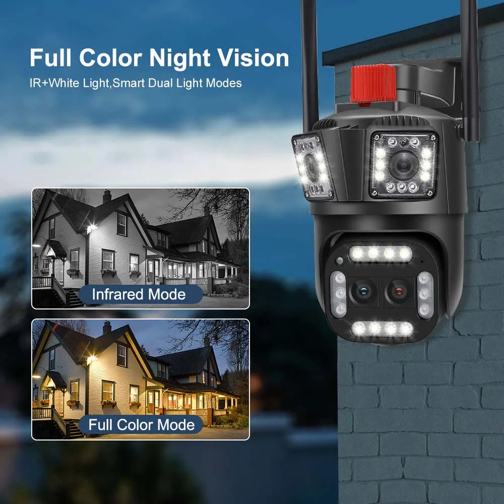 16MP 8K WiFi Camera 12X Zoom Four Lens Outdoor PTZ Camera Security Protection Ai Tracking 4K IP Camera CCTV Surveillance Cameras