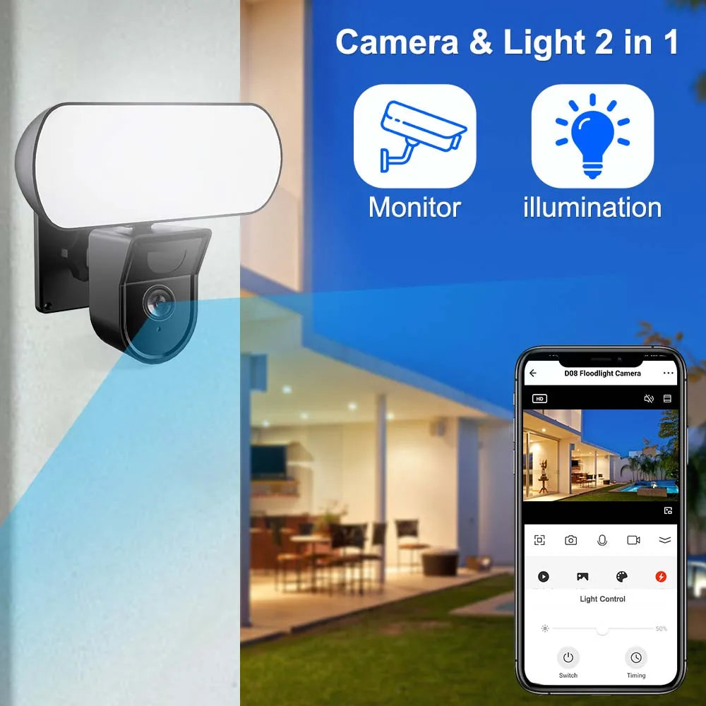 3MP Tuya WiFi Floodlight Camera 10W Garden Wall Lamp Security Cameras Outdoor IP65 PIR Detection Smart Sensor Light Alarm Audio