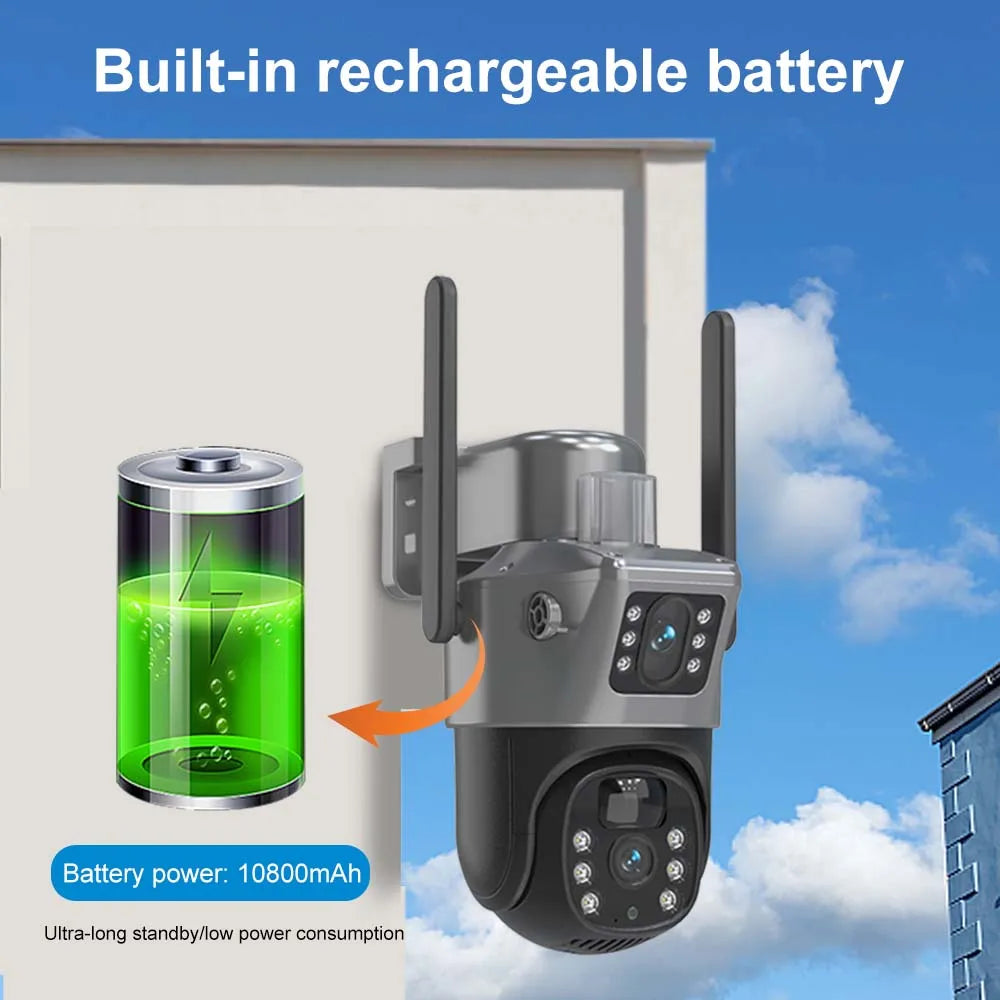 4K 8MP WiFi Solar Camera Dual Lens Dual Screens PTZ Video Cameras Security Protection PIR Human Detection CCTV Surveillance Cam