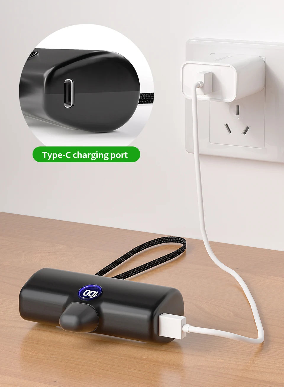 Fast Charge Portable Charger for iPhone Samsung Xiaomi Compact External Spare Battery Built-in Cable Quick Charge Power Bank