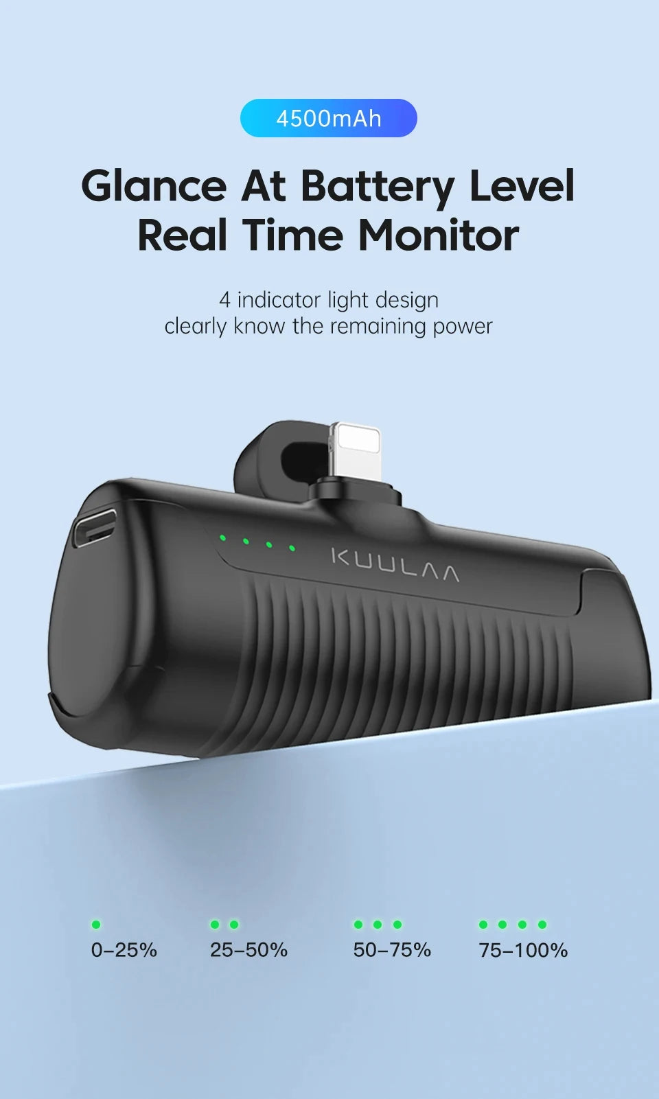 KUULAA Mini Power Bank 4500mAh PowerBank Portable Charger For iPhone 15 14 13 12 Pro Max Externe Batterie For Samsung/Xiaomi