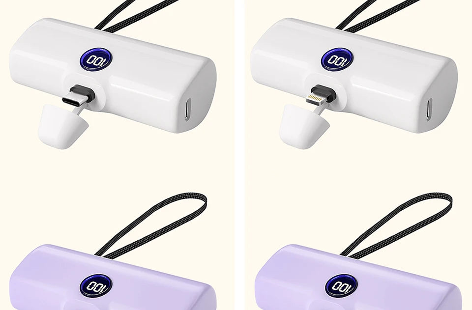 Fast Charge Portable Charger for iPhone Samsung Xiaomi Compact External Spare Battery Built-in Cable Quick Charge Power Bank