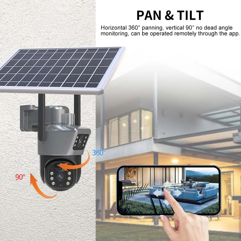 4K 8MP WiFi Solar Camera Dual Lens Dual Screens PTZ Video Cameras Security Protection PIR Human Detection CCTV Surveillance Cam