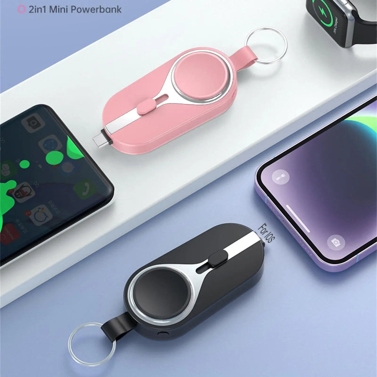 2000mA Mini Power Bank 2 IN 1 Keychain Battery Pack Portable Charger Multi-protection Batterie Externe Support Easy to Carry