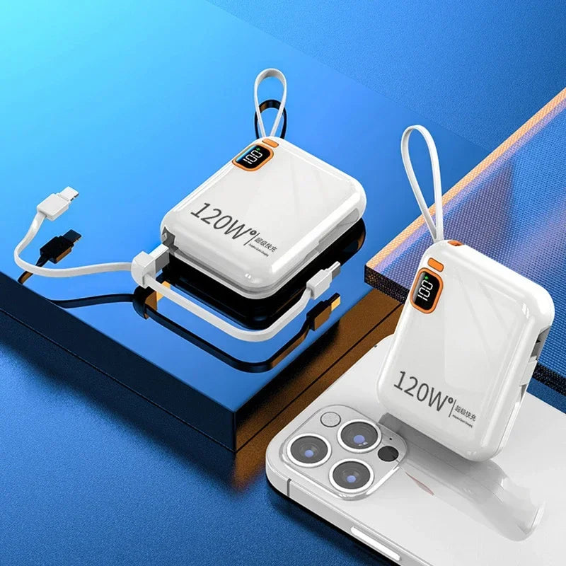 Lenovo 120W 50000mAh High Capacity Portable Power Bank Cable Two-way Fast Charging Mini Powerbank for iPhone Samsung Xiaomi