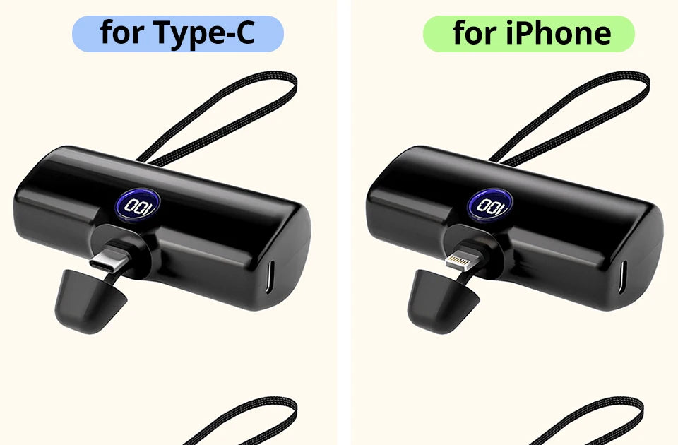 Fast Charge Portable Charger for iPhone Samsung Xiaomi Compact External Spare Battery Built-in Cable Quick Charge Power Bank