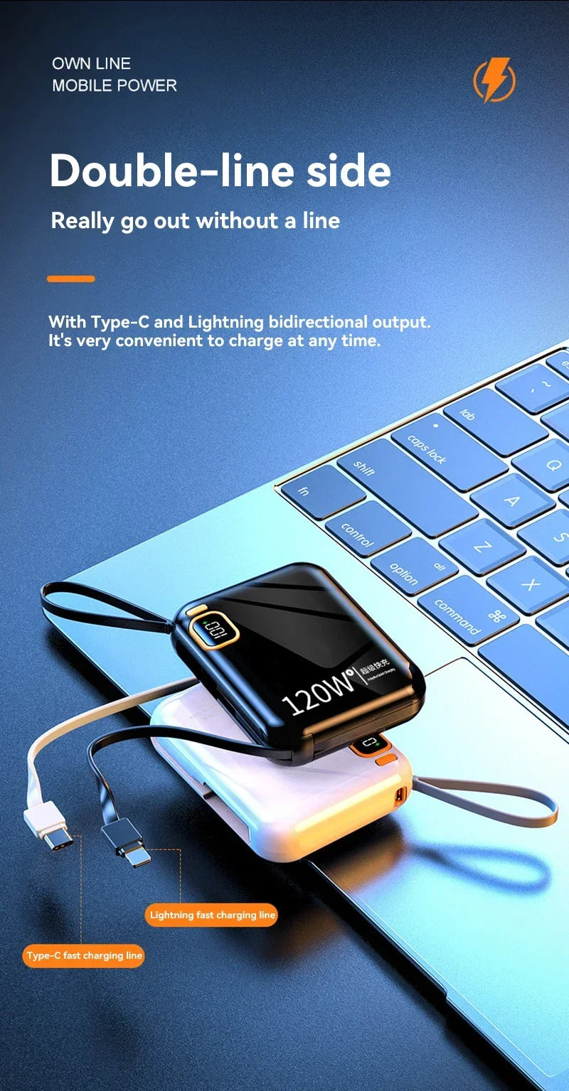 Lenovo 120W 50000mAh High Capacity Portable Power Bank Cable Two-way Fast Charging Mini Powerbank for iPhone Samsung Xiaomi