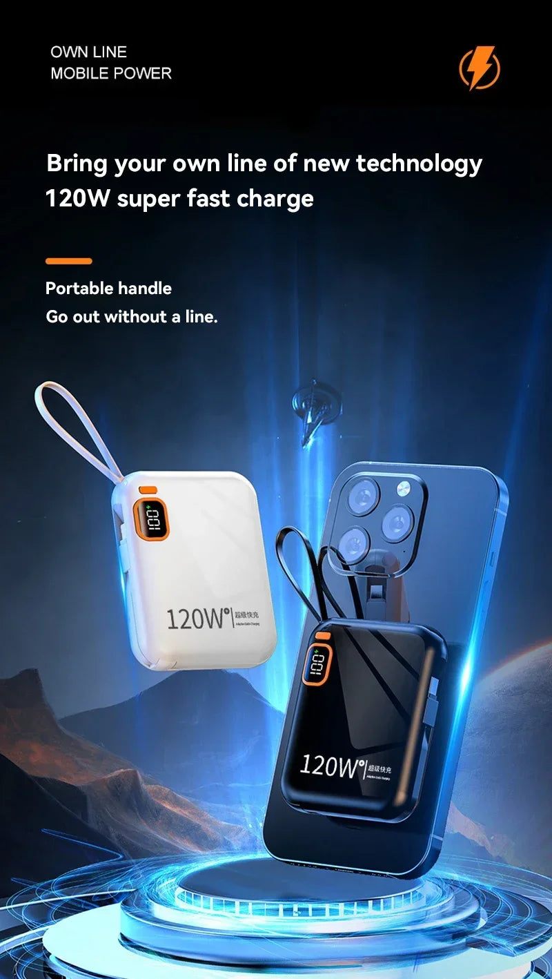 Lenovo 120W 50000mAh High Capacity Portable Power Bank Cable Two-way Fast Charging Mini Powerbank for iPhone Samsung Xiaomi