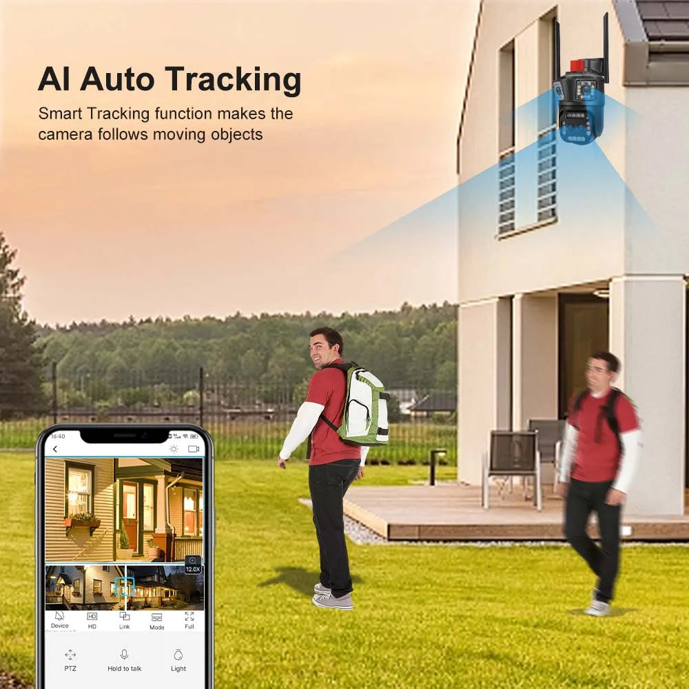 16MP 8K WiFi Camera 12X Zoom Four Lens Outdoor PTZ Camera Security Protection Ai Tracking 4K IP Camera CCTV Surveillance Cameras