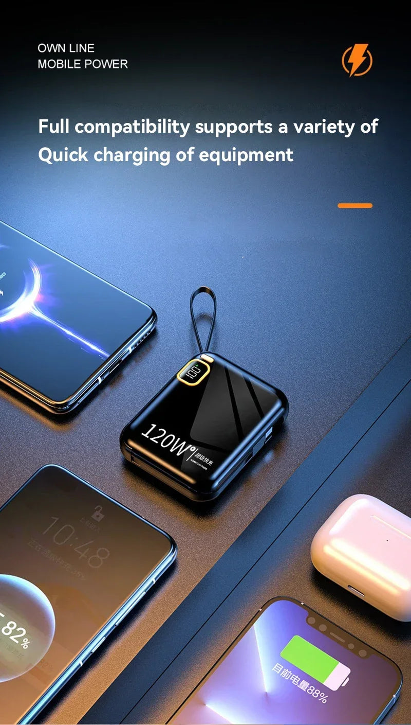 Lenovo 120W 50000mAh High Capacity Portable Power Bank Cable Two-way Fast Charging Mini Powerbank for iPhone Samsung Xiaomi