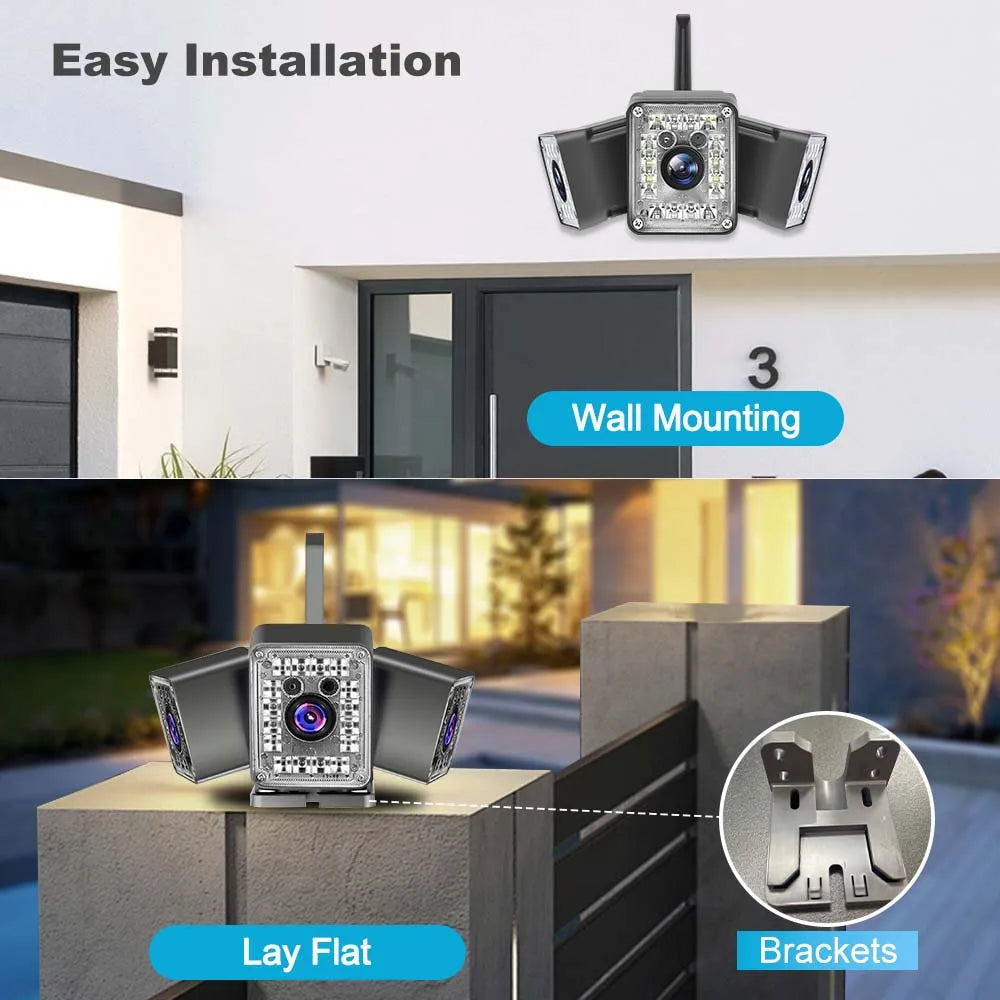 5K 9MP WiFi Outdoor Camera Three Lens Fixed 250° Wide Angle Panorama Cam Security Protection Motion Detection Video Surveillance