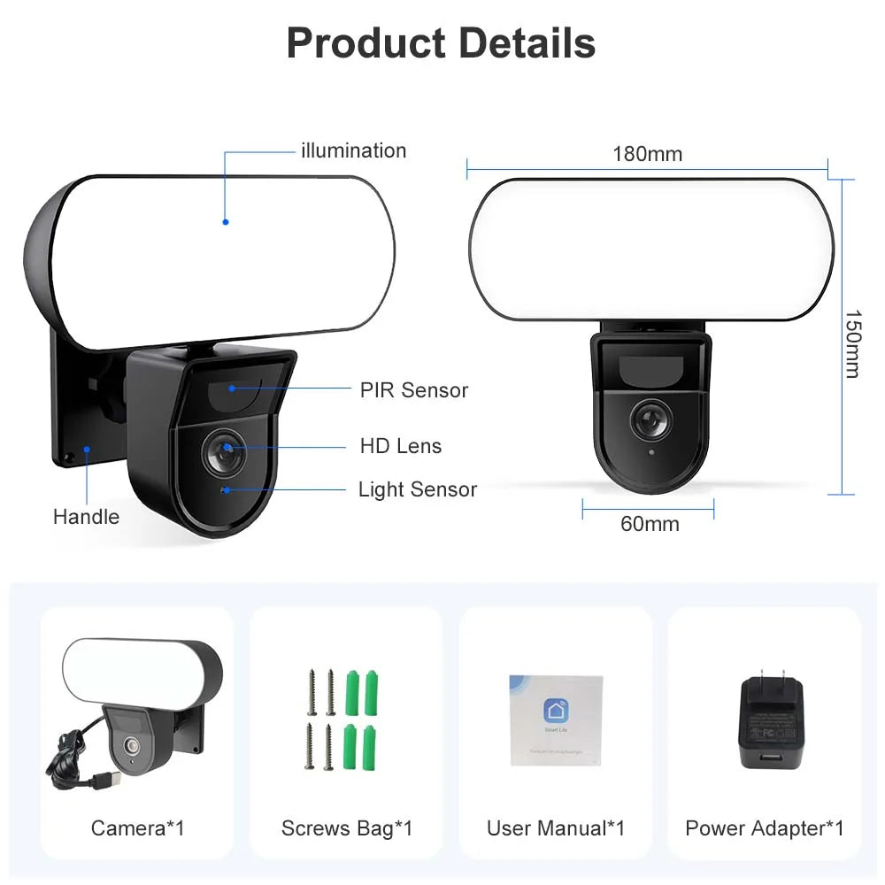 3MP Tuya WiFi Floodlight Camera 10W Garden Wall Lamp Security Cameras Outdoor IP65 PIR Detection Smart Sensor Light Alarm Audio