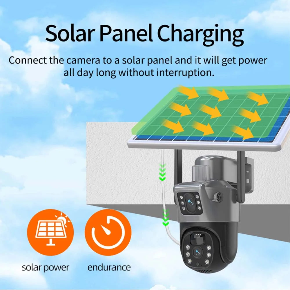 4K 8MP WiFi Solar Camera Dual Lens Dual Screens PTZ Video Cameras Security Protection PIR Human Detection CCTV Surveillance Cam
