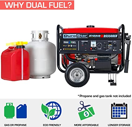 DuroStar DS5500EH 5,500-Watt/4,500-Watt 224cc Electric Start Dual Fuel Portable Generator