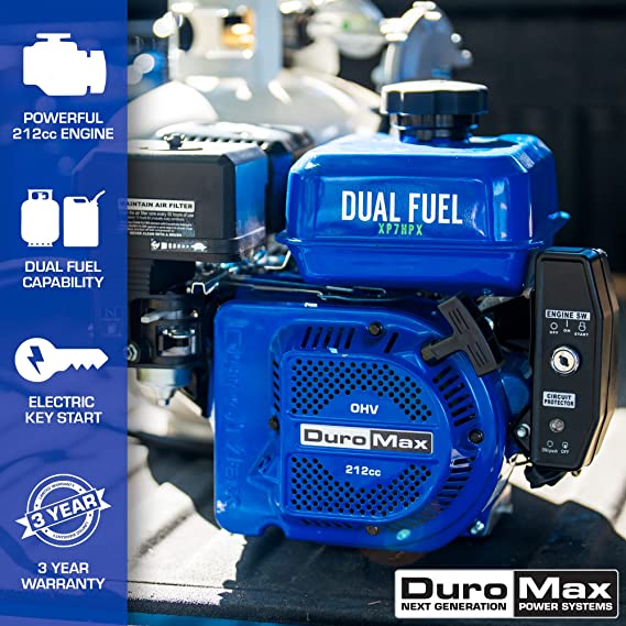 DuroMax 212cc 3/4&quot; Shaft Recoil/Electric Start Horizontal Dual Fuel Engine