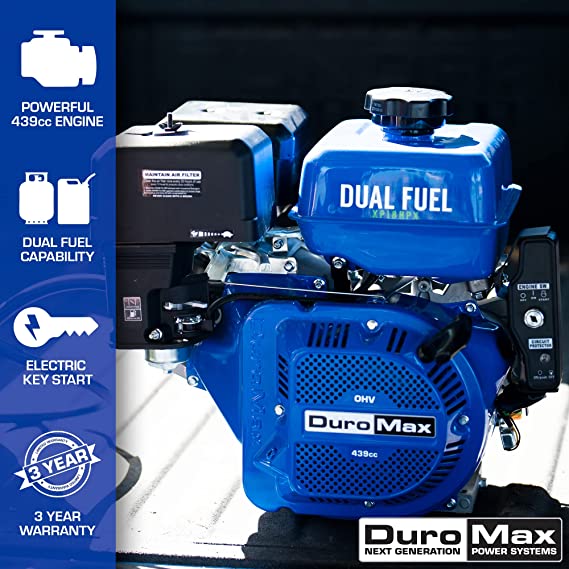 DuroMax 439cc 1&quot; Shaft Recoil/Electric Start Horizontal Dual Fuel Engine