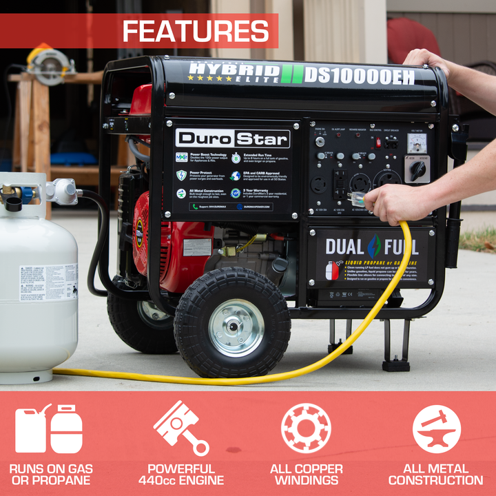 DuroStar DS10000EH 10,000-Watt/8,500-Watt 439cc Electric Start Dual Fuel Portable Generator
