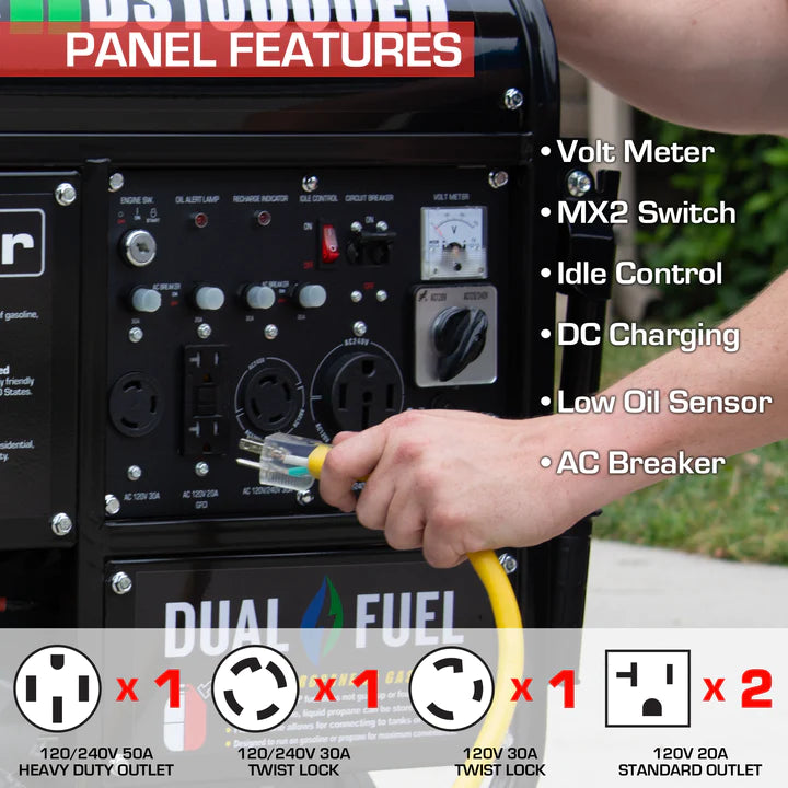 DuroStar DS10000EH 10,000-Watt/8,500-Watt 439cc Electric Start Dual Fuel Portable Generator