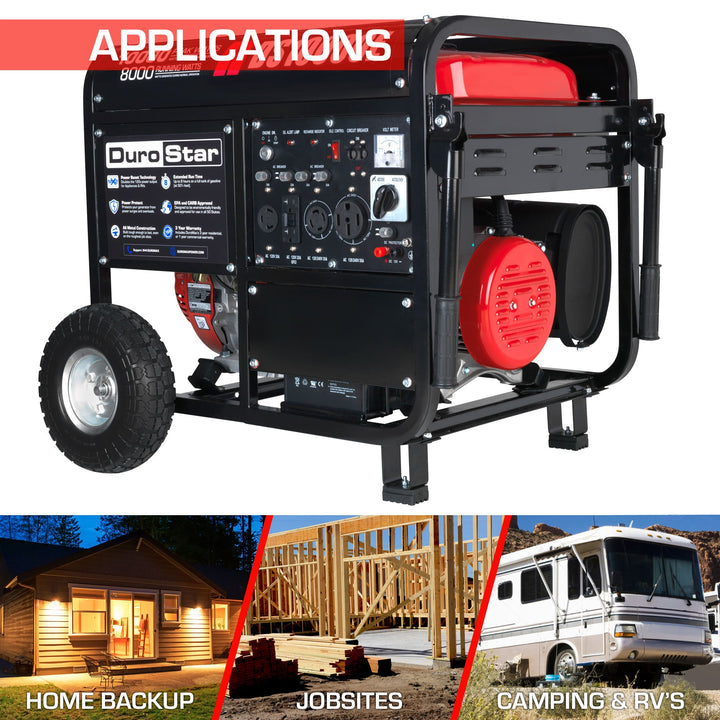 DuroStar DS10000E 10,000-Watt/8,500-Watt 439cc Electric Start Gas Powered Portable Generator