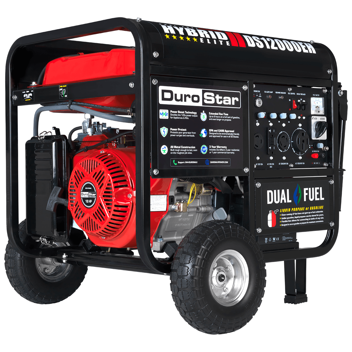 DuroStar DS12000EH 12,000-Watt/9,500-Watt 457cc Electric Start Dual Fuel Portable Generator