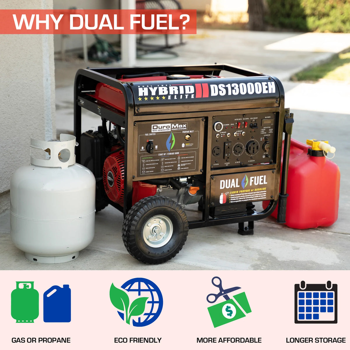 DuroStar DS13000EH 13,000-Watt/10,500-Wat 500cc Electric Start Dual Fuel Portable Generator