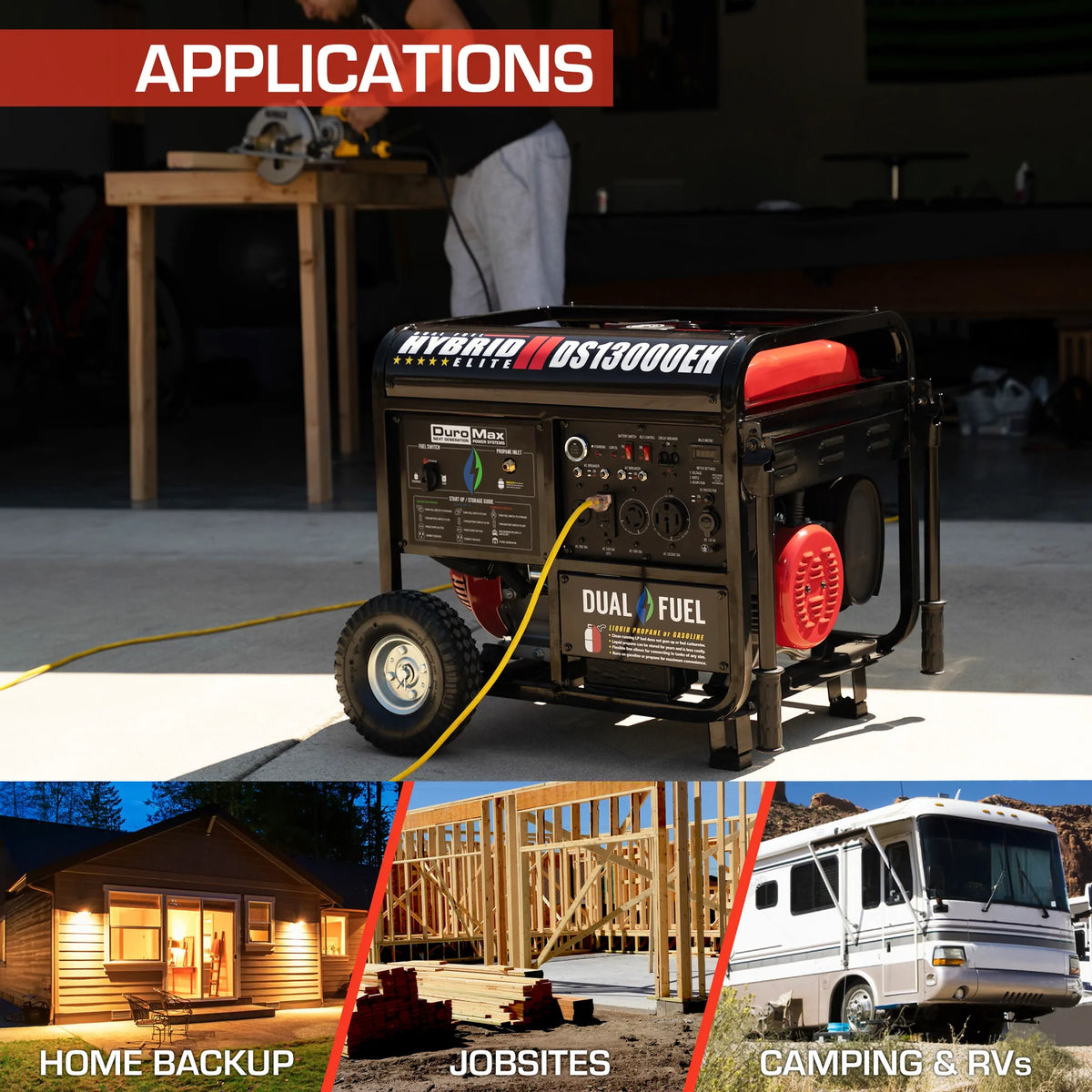 DuroStar DS13000EH 13,000-Watt/10,500-Wat 500cc Electric Start Dual Fuel Portable Generator
