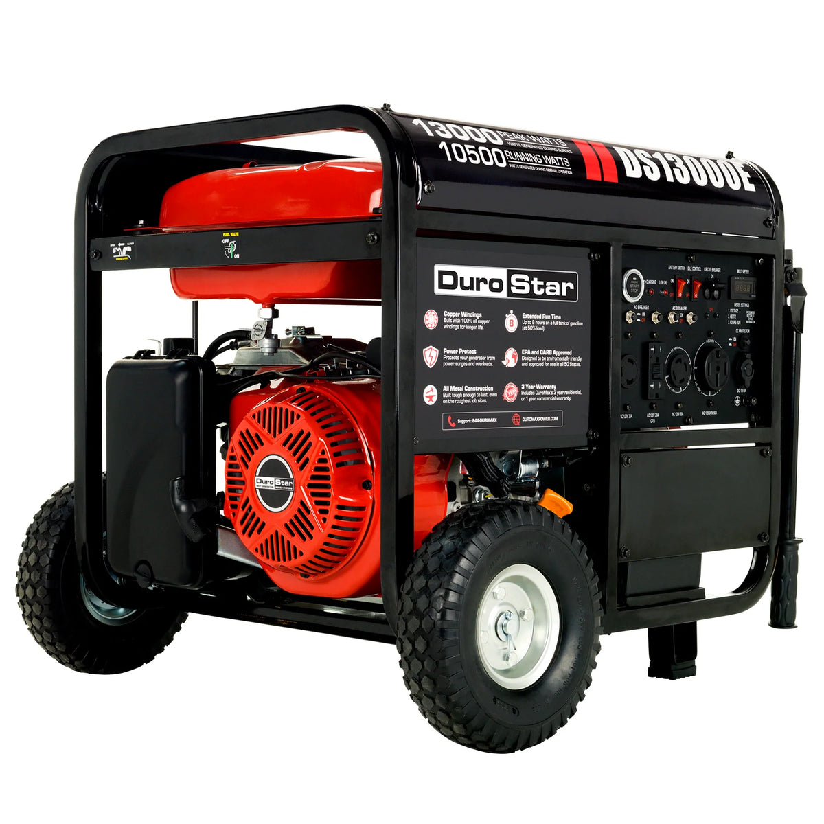 DuroStar DS13000E 13,000-Watt/10,500-Watt 500cc Electric Start Gas Powered Portable Generator