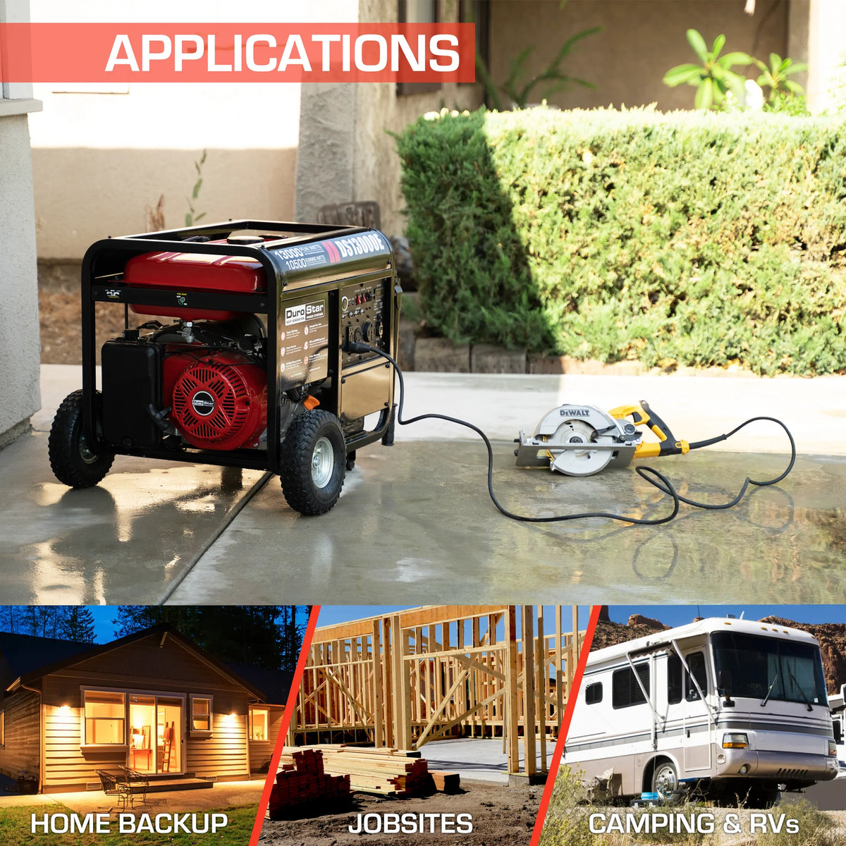 DuroStar DS13000E 13,000-Watt/10,500-Watt 500cc Electric Start Gas Powered Portable Generator