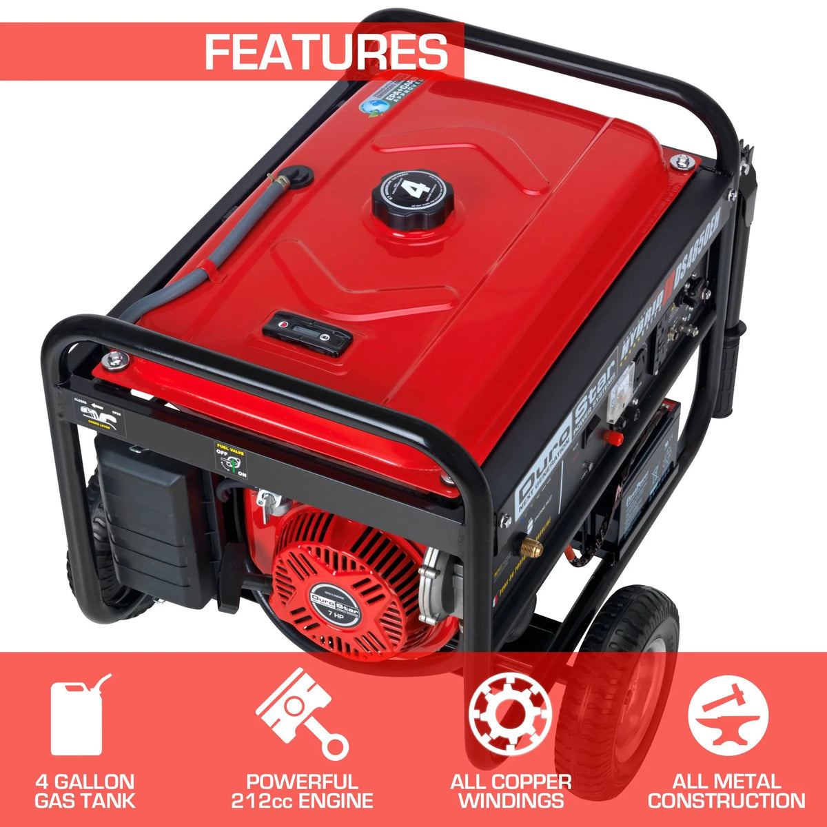DuroStar DS4850EH 4,850-Watt/3,850-Watt 210cc Electric Start Dual Fuel Portable Generator