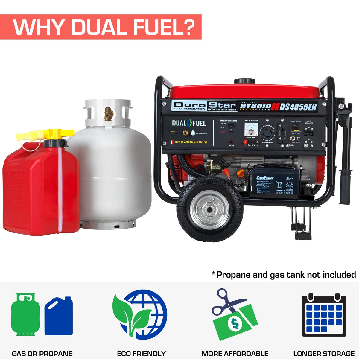 DuroStar DS4850EH 4,850-Watt/3,850-Watt 210cc Electric Start Dual Fuel Portable Generator