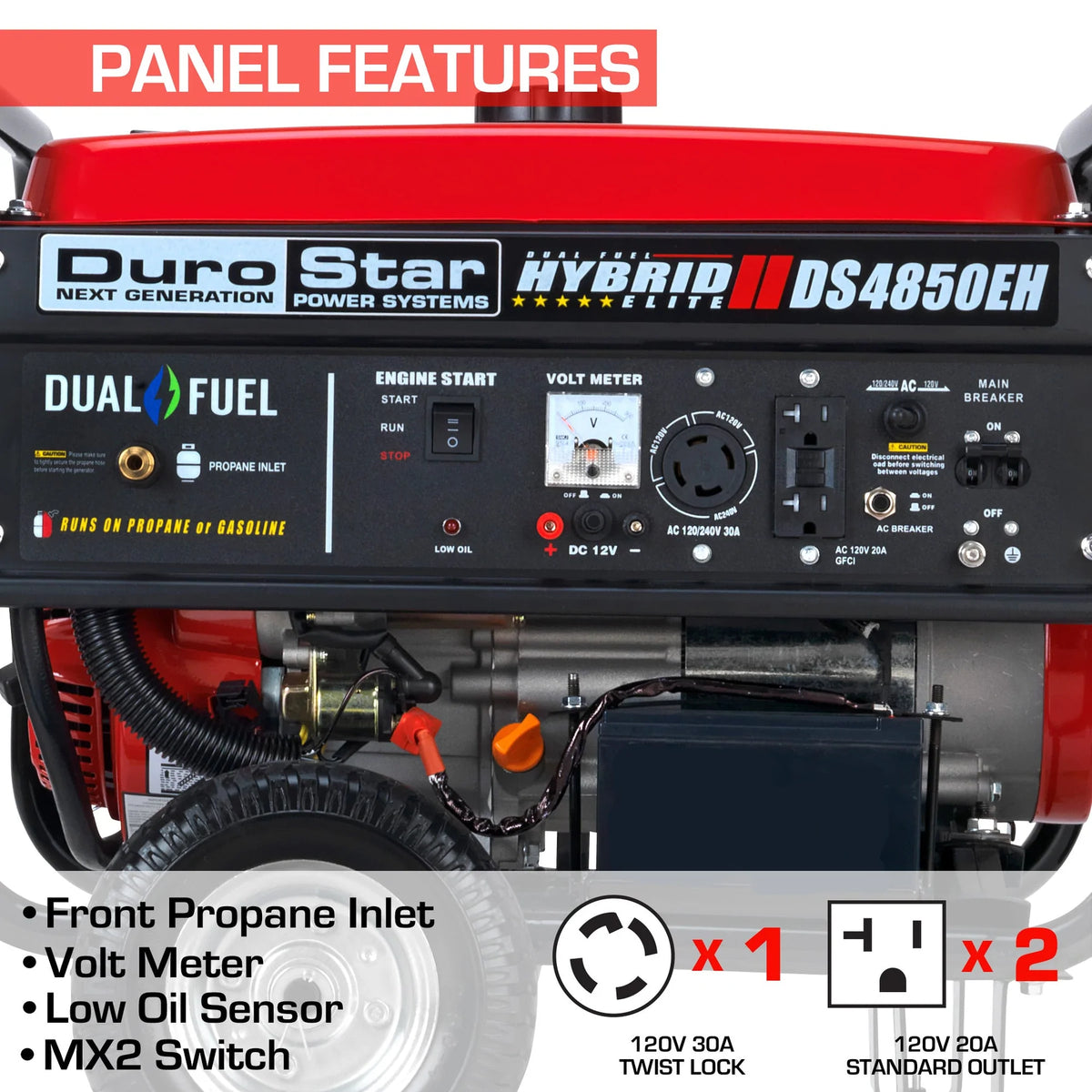 DuroStar DS4850EH 4,850-Watt/3,850-Watt 210cc Electric Start Dual Fuel Portable Generator