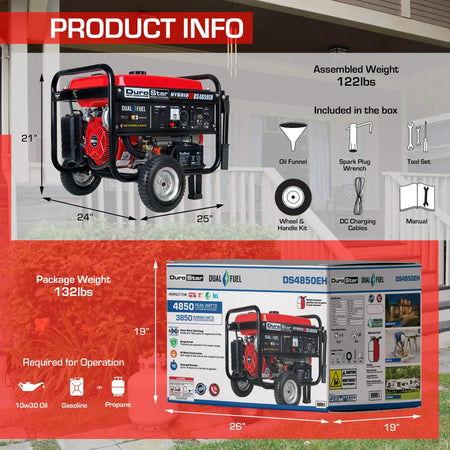 DuroStar DS4850EH 4,850-Watt/3,850-Watt 210cc Electric Start Dual Fuel Portable Generator